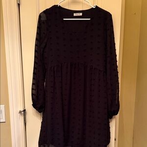 Theory Black Textured Long-Sleeve Dress